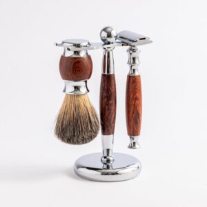 Rose Wood Shaving Set - Traditional Wet Shave Kit with Premium Brush and Stand - Model: Rose Wood Shaving Set