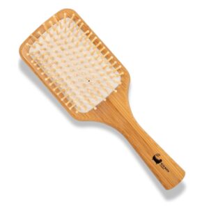 Eco Bath London Bamboo Hairbrush with Wooden Pins - Eco-Friendly Paddle Detangler for Long, Thick, and Curly Hair